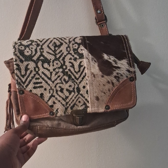 Myra Bag Handbags - Myra Bag Brown Patterned Haircalf & Leather Crossbody